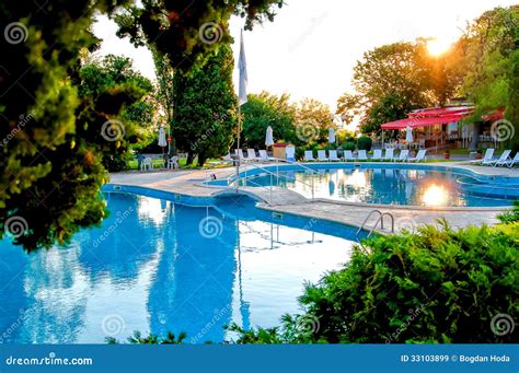 Tropical Swimming Pool With Luxury Restaurant And Terrace Royalty Free