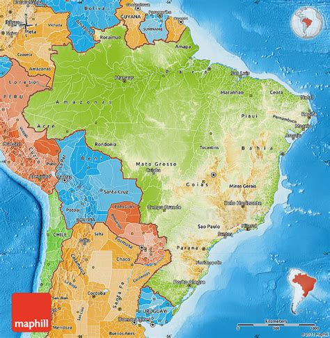 Physical Map Of Brazil Political Shades Outside Shaded Relief Sea