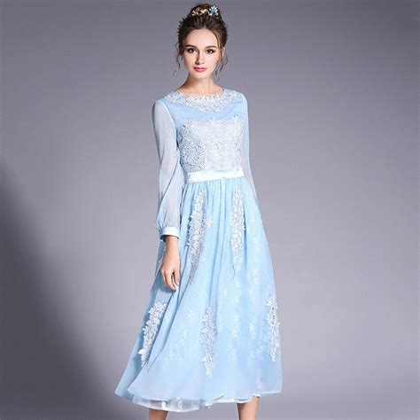 2017summer Ladies Beautiful Long Chiffon Dress Elegant Party Dress Lace