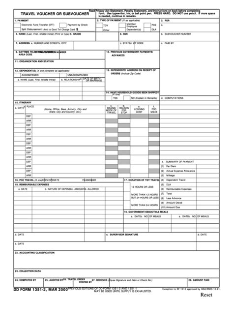 Fillable Dd Form 1351 2 Travel Voucher Or Subvoucher Printable Pdf