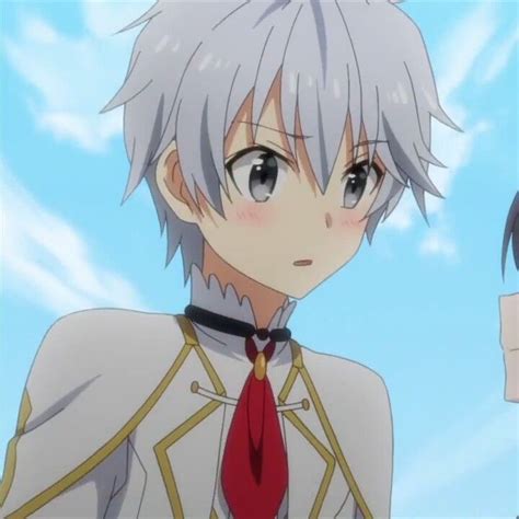 two anime characters standing next to each other in front of a blue sky with clouds