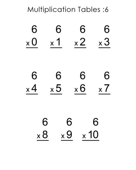 6 Times Table Worksheet