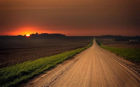 Hd Wallpaper Country Road Sunset Field Pathway Sky Landscape