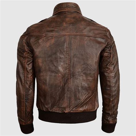 Mens Flight Bomber Air Force Brown Sheepskin Distressed Leather Jacket