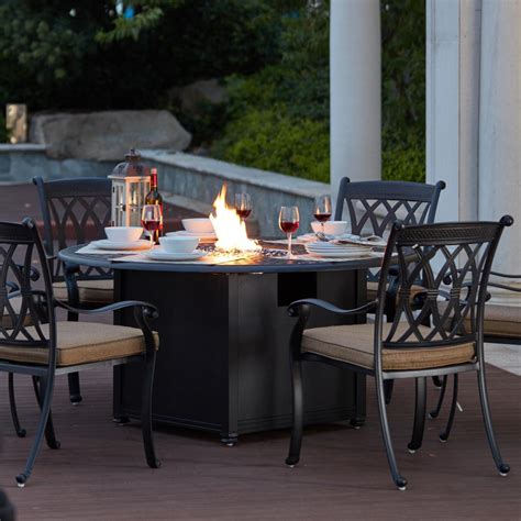 Darlee Capri 7 Piece Cast Aluminum Patio Fire Pit Dining Set W 60 Inch