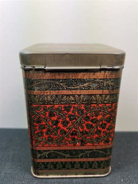 Antique Tea Caddy Box Tin Metal Early 1900s Colorful Etsy Antique