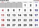 August 2013 - calendar templates for Word, Excel and PDF