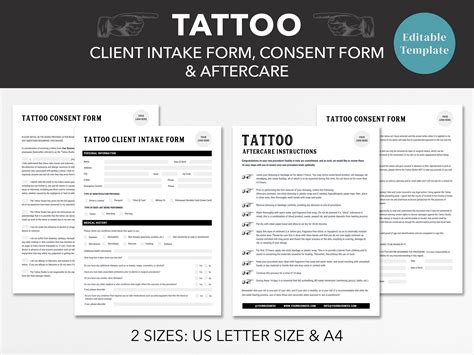 Tattoo Client Intake Form Release Form Editable Consent Etsy