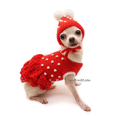 Red Dog Dress Crochet Dog Hat Chihuahua Winter Clothes Df115 By