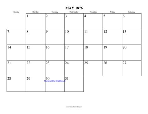 May 1876 Calendar