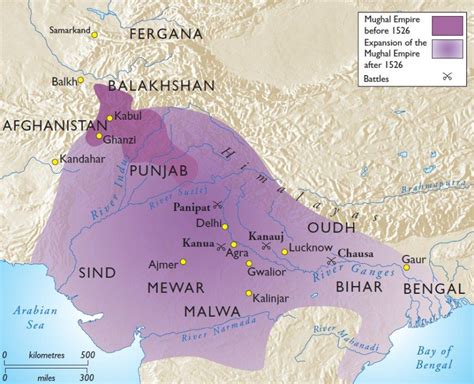A Map Showing The Expansion Of The Mughal Empire In The