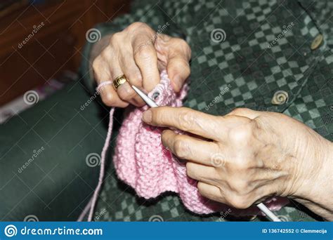 Old Woman Knitting At Home Stock Photo Image Of Active 136742552