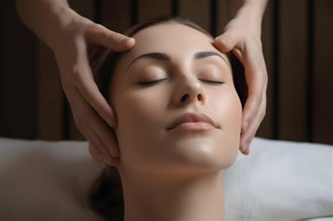 Premium Ai Image Closeup Of A Beautiful Young Woman Having A Head Or Face Massage In A Spa