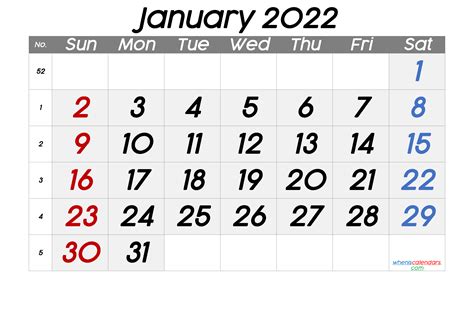 Free Printable Calendar 2022 January 6 Templates