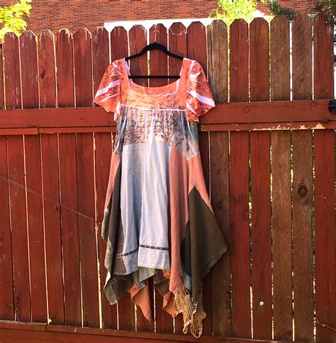 Bohemian Kouture Upcycled Clothing Cotton Orange Jersey Vintage Lace