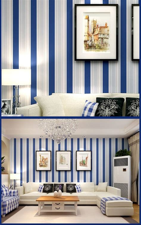 Vertical Stripes Mediterranean Wallpaper Modern Blue White