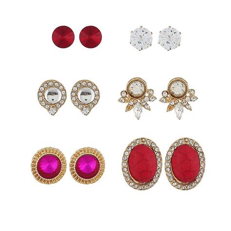 New Red Alloy Stud Earrings Set 6 Pairs Women Elegant Casual Party