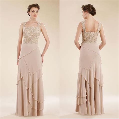 Modest Champagne Mother Of The Bride Dresses Chiffon Spaghetti A Line