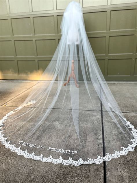 Hailey Bieber Embroidered Phrase Wedding Veil Custom Lace Etsy Bridal Veil Long Veil