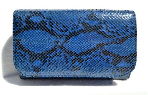 Electric Blue 1970s 80s Python Snake Skin Clutch Shoulder Bag