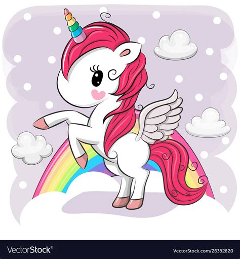 Cute Cartoon Unicorn On Clouds Royalty Free Vector Image