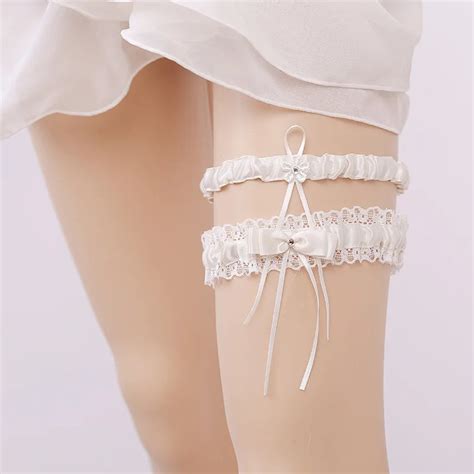 Wedding Garter Rhinestone White Lace Flower Bow Sexy Garters 2pcs Set For Women Female Bride