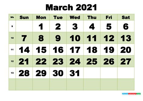 Blank, editable and easy to print. March 2021 Printable Calendar Template | Free Printable ...