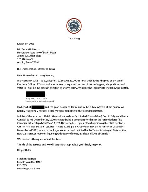 Additionally, your cover letter is an opportunity to. TNALC ACTION: MARCH 10 LETTER TO TEXAS SOS :: The North ...