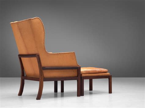 Mogens Koch Wingback Chair and Ottoman in Dark Mahogany ... Stretch protector wingback slipcover recliner wing arm chair sofa covers cover.
