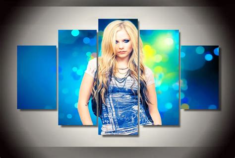 AtFipan Large HD Canvas Painting 5Pcs Avril Lavigne Modular Oil Poster