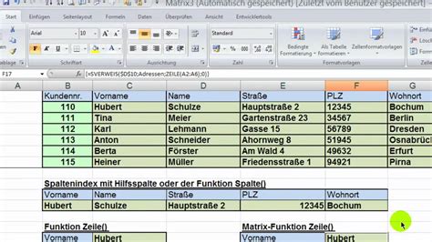 Excel SVERWEIS SPALTENINDEX Mit Funktionen Spalte Zeile Vergleich YouTube