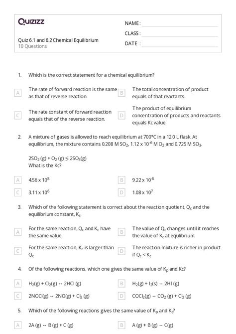 50 Equilibrium Constant And Reaction Quotient Worksheets For 12th Year