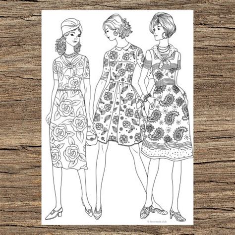 The 50s Fashion Printable Adult Coloring Page From Favoreads Etsy Uk