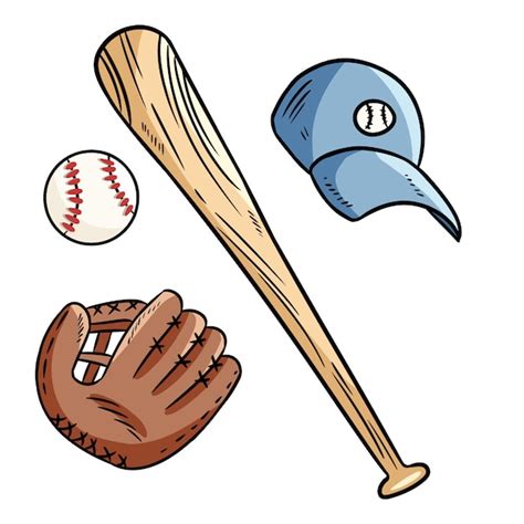 Premium Vector Baseball Baseball Bat Hat And Catchig Glove Doodles