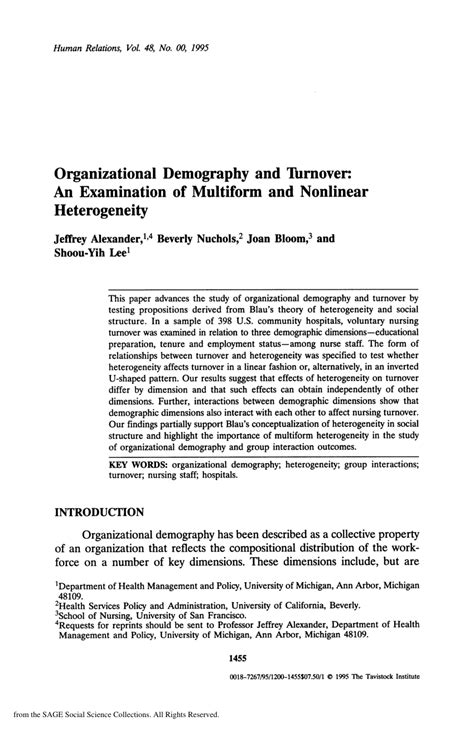 Pdf Organizational Demography And Turnover An Examination Of