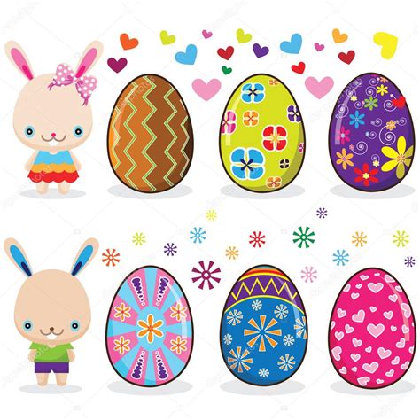 Cute Bunny With Easter Eggs ⬇ Vector Image By © Jasonlsy Vector