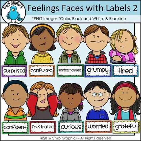 Kids Feelings Faces Clip Art Set 2 Chirp Graphics Etsy In 2020 Kids