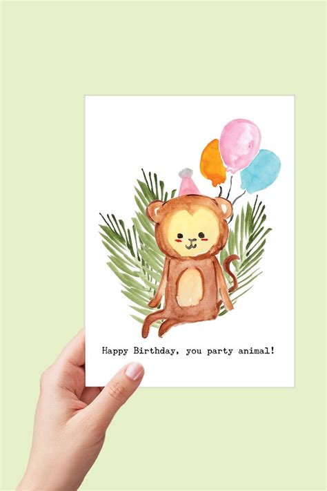 Monkey Birthday Card Happy Birthday Printable Party Animal Etsy Singapore