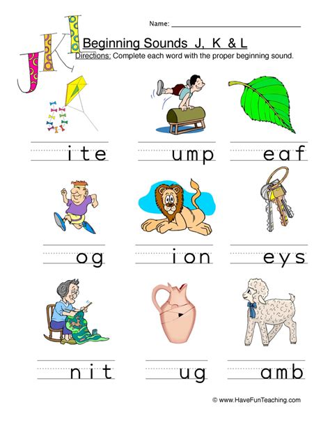 Beginning Sounds J K L Worksheet Pictures By Teach Simple