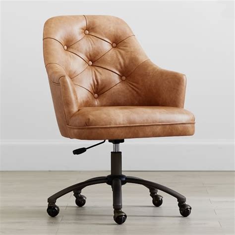 Faux leather in tan faux leather, size 27 l x 25 w x 30 h | wayfair. Faux-Leather Cognac Tufted Swivel Task Chair| Desk Chair ...