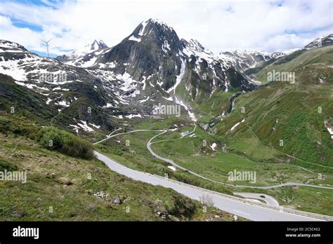 Nufenenpass In The Swiss Alps Connecting The Cantons Of Valais And