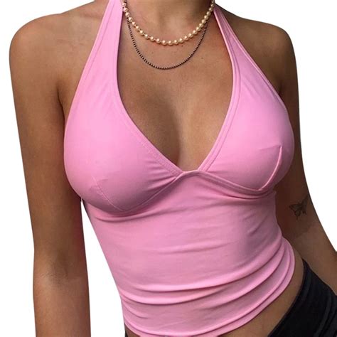 Halter V Neck Sexy Skinny Backless Tank Top Fashionabas Backless Cami Top Tank Top Camisole