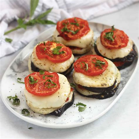 Marinated Roasted Eggplant Tomato And Mozzarella Stacks Slow The