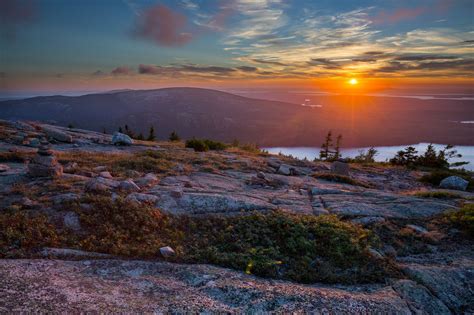 Sunset At Cadillac Mountain Acadia National Park Maine Usa Oc