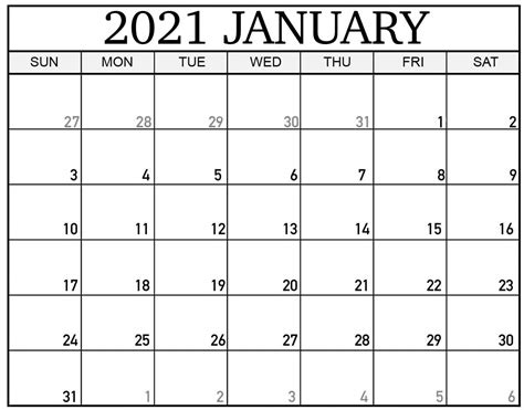 Printable 2021 january calendar image my request would be to save the calendars to your computer and use the free 2021 calendars as and when required. Monthly Calendar January 2021 Printable Word - One ...