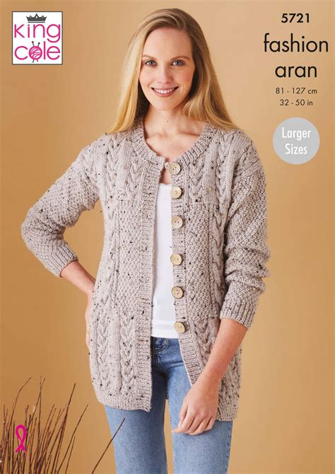 easy to follow waistcoat and jacket knitted in fashion aran knitting patterns king cole