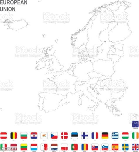 Witte Kaart Van De Europese Unie Met Vlag Tegen Witte Achtergrond