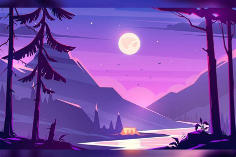 Day And Night Mountain River Anime Scenery Wallpaper Desktop