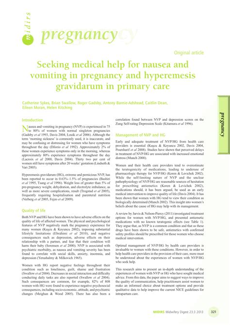 Pdf Seeking Medical Help For Nausea And Vomiting In Pregnancy Nvp And Hyperemesis Gravidarum