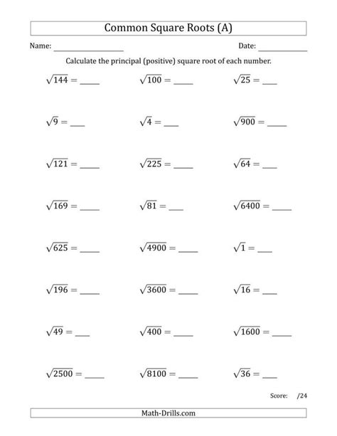 Root Factoring Numbers Worksheet